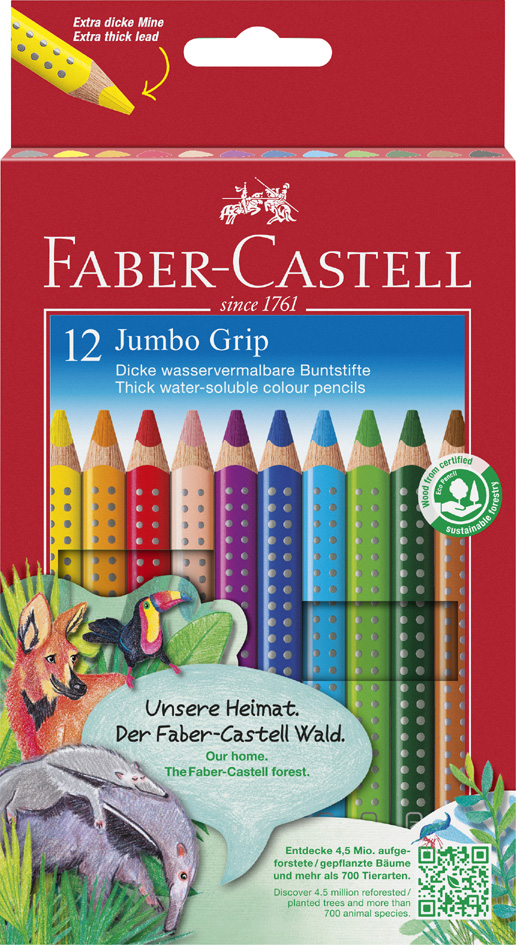 FABER-CASTELL Dreikant-Buntstifte Jumbo GRIP, 12er Etui