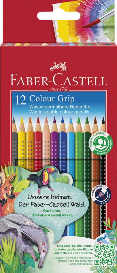 FABER-CASTELL Dreikant-Buntstifte Colour GRIP, 12er Etui