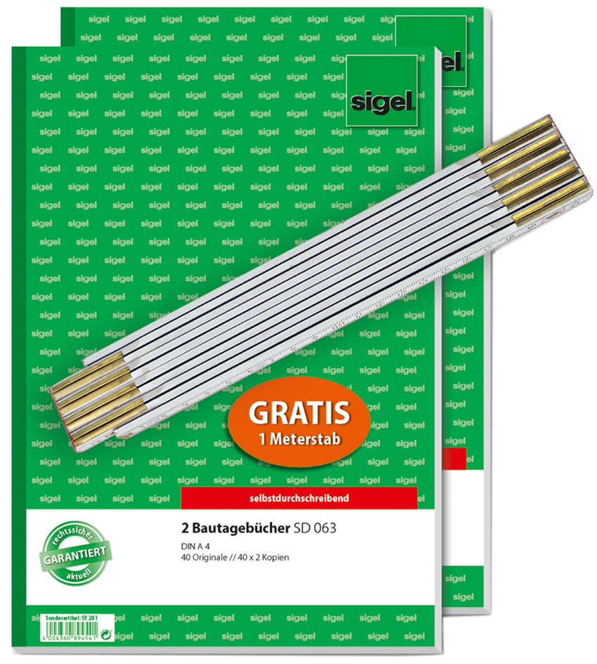 sigel Formularbuch , Bautagebuch, , A4, + GRATIS Zollstock