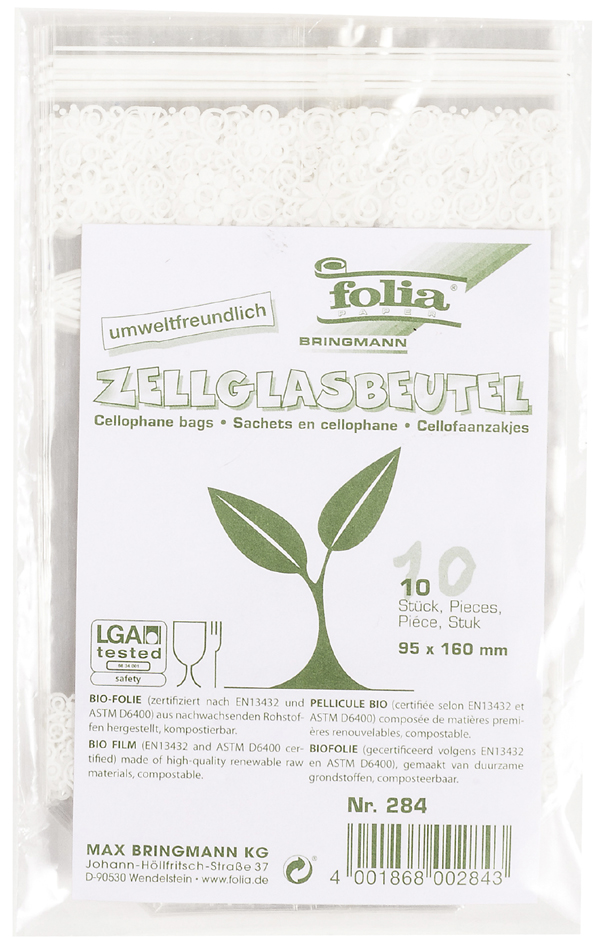 folia Zellglasbeutel Spitzendruck, Maße: (B)115 x (H)190 mm