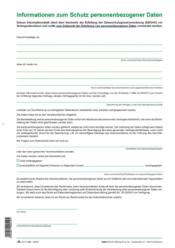 4002871005494 - 10 x Informationsblatt -Informationen zum Schutz personenbezogener