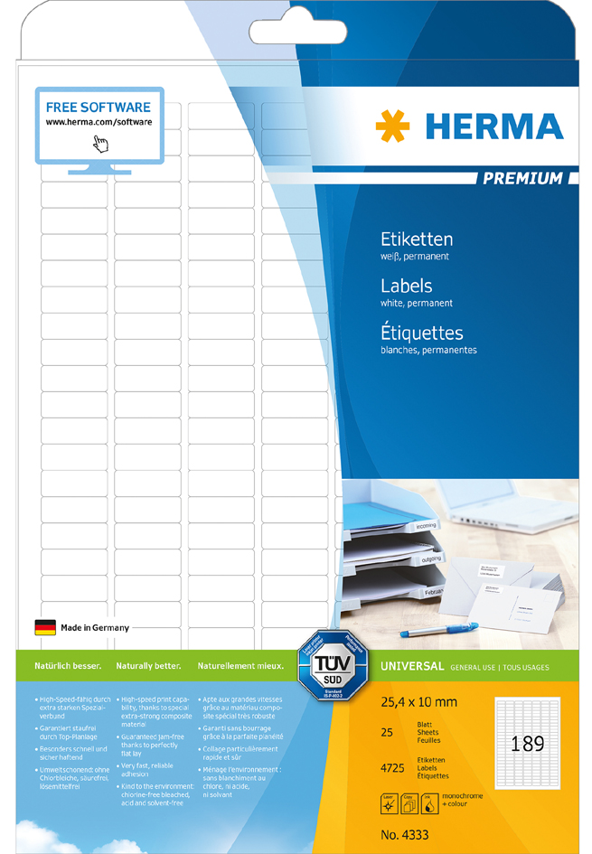 HERMA Universal-Etiketten PREMIUM, 70 x 42,3 mm, weiß