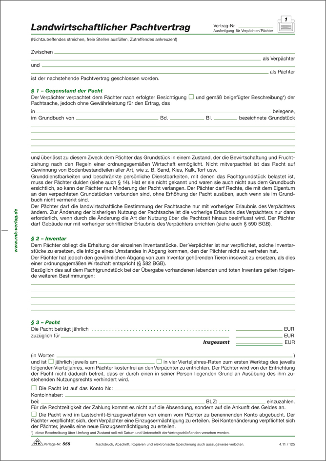 4002871055505 - 10 x Pachtvertrag landwirtschaftlicher Pachtvertrag A4 4 Blatt