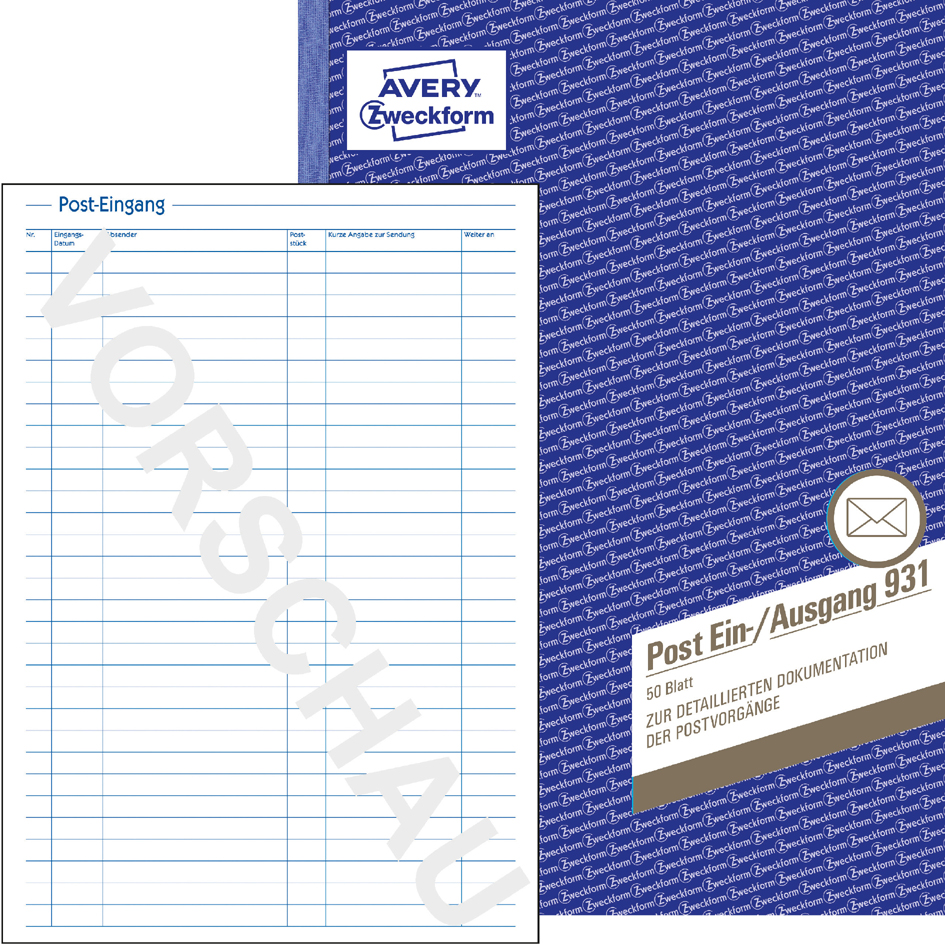 AVERY Zweckform Formularbuch , Posteingangs-/Ausgangsbuch, ,A4