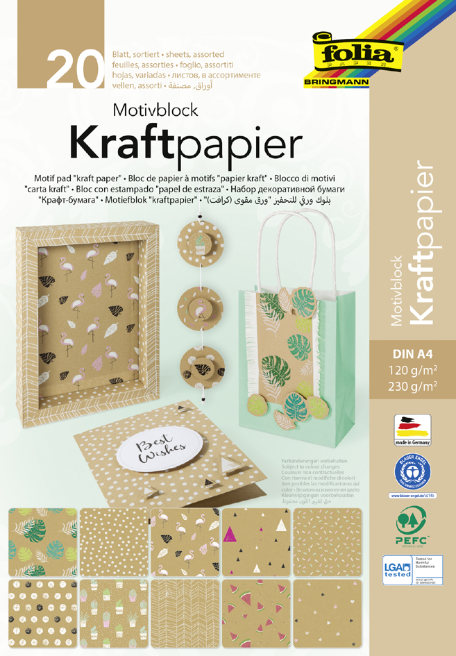 folia Motivblock , Kraftpapier, , DIN A4, 20 Blatt