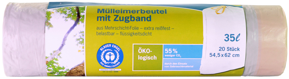 Secolan Mülleimerbeutel, mit Zugband, naturweiß, 28 my