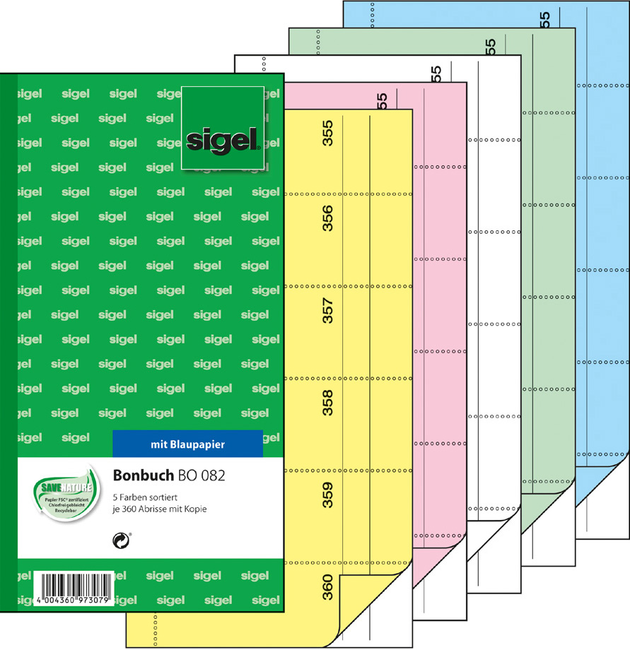 sigel Formularbuch , Bonbuch, , 105 x 200 mm, farbig sortiert