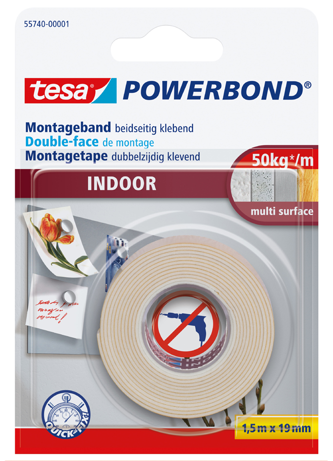 4042448843289 - Montageband Powerbond für Innen 5mx38mm Beidseitig Klebend - Tesa