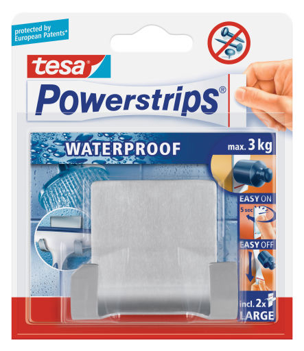 tesa Powerstrips Duo-Haken WAVE,  WATERPROOF, aus Edelstahl