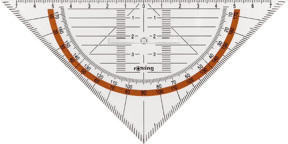 3501170903957 - rotring Geo-Dreieck Centro mit Griff Hypotenuse 250 mm glasklar gegenläufige Bezifferung rot hinterlegt (S0903950)