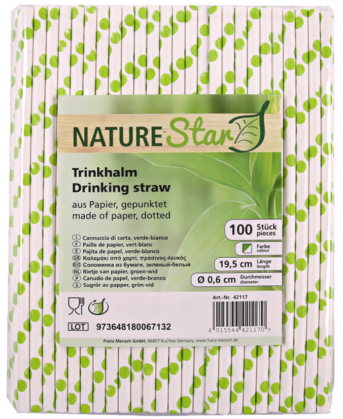 4015544421170 - NATURE Star Papier-Trinkhalm 197 mm grün weiß gepunktet