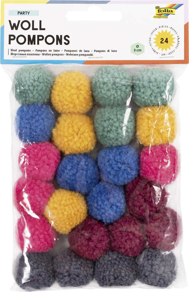 folia Woll-Pompons , Party, , 24 Stück, farbig sortiert