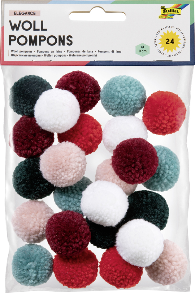 folia Woll-Pompons , Elegance, , 24 Stück, farbig sortiert