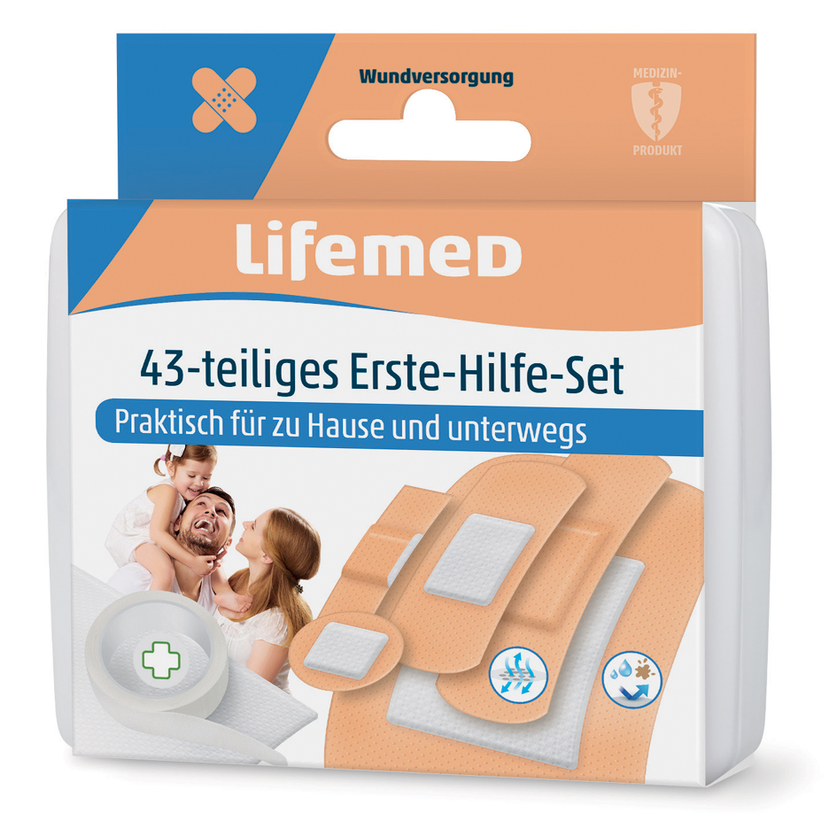 4251594201595 - Lifemed® Erste-Hilfe-Set 43-teilig Wiederverwendbare Kunstoffbox wasser- und schmutzabweisend atmungsaktiv 1 Packung = 1 Set