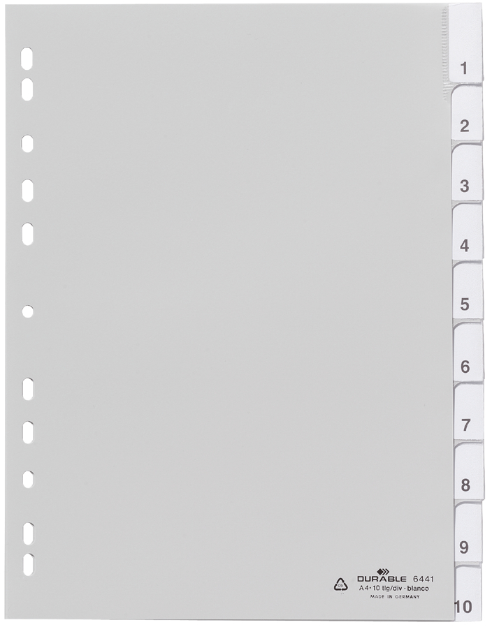 DURABLE Kunststoff-Register, A4, PP, 10-teilig, grau
