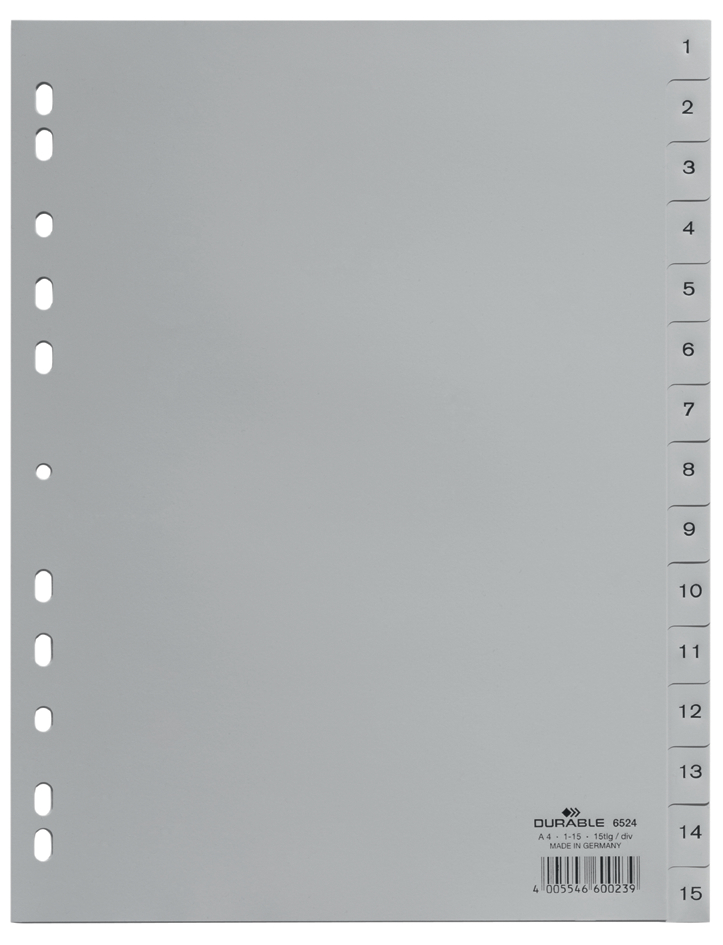 DURABLE Kunststoff-Register, Zahlen, A4, 15-teilig, 1 - 15