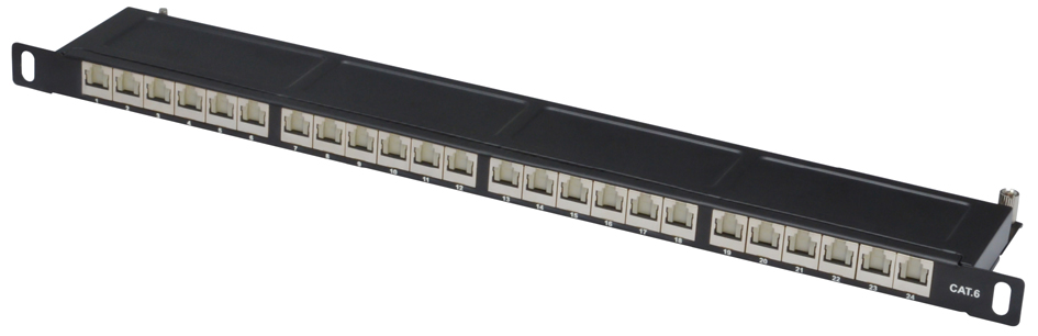 DIGITUS 19,  Patch Panel Kat.6, Klasse E, 24 Port, schwarz