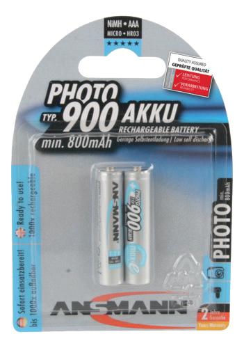 ANSMANN Photo NiMH Akku, Micro AAA, 900 mAh, 2er Blister