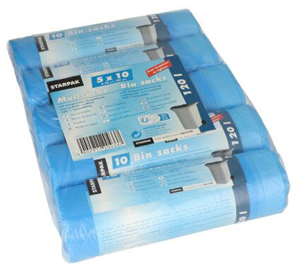 4002911204337 - Müllbeutel mit Zugband HDPE 120l 100x70cm blau 40029112043