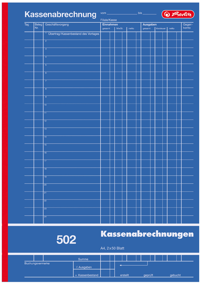 4008110882413 - 5 x Formularbuch Kassenabrechnung A4 502 2x50 Blatt