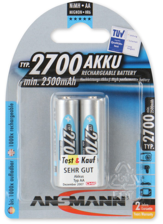 4013674030859 - ANSMANN 5030852 AA Mignon Akku Ni-MH 12 Volt 2700 mAh 2 Stück