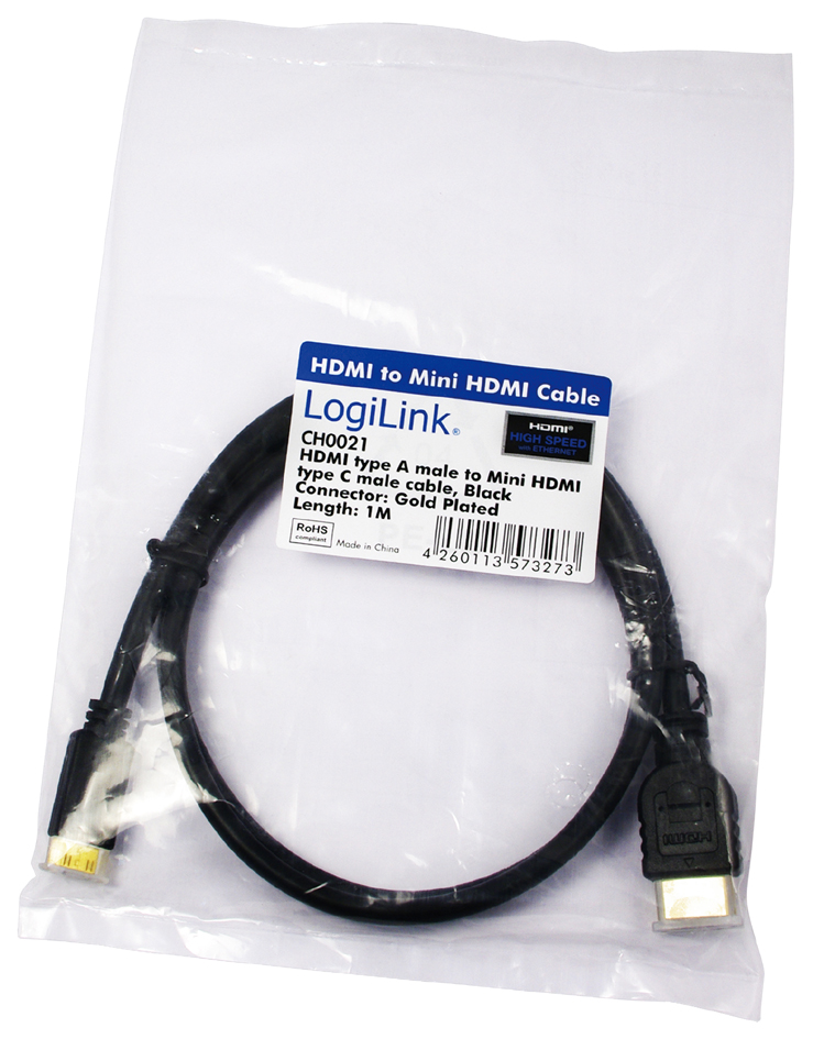 4260113573273 - LogiLink High Speed with Ethernet - HDMI-Kabel mit Ethernet - HDMI männlich zu mini HDMI männlich - 1 m - Schwarz