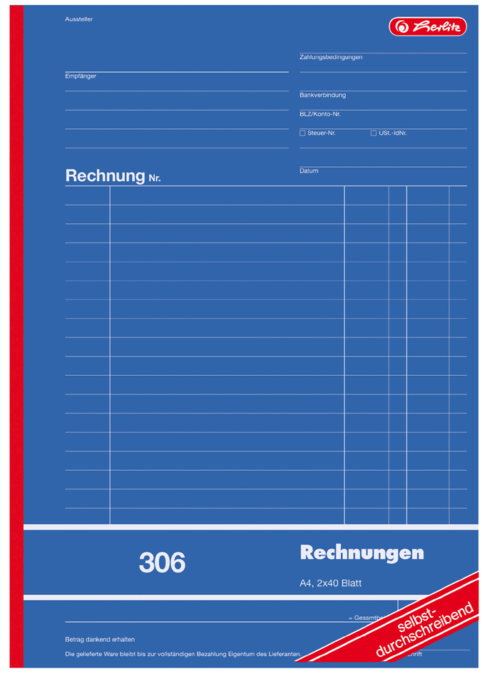 herlitz Formularbuch , Rechnung 307, , DIN A5, 3 x 40 Blatt