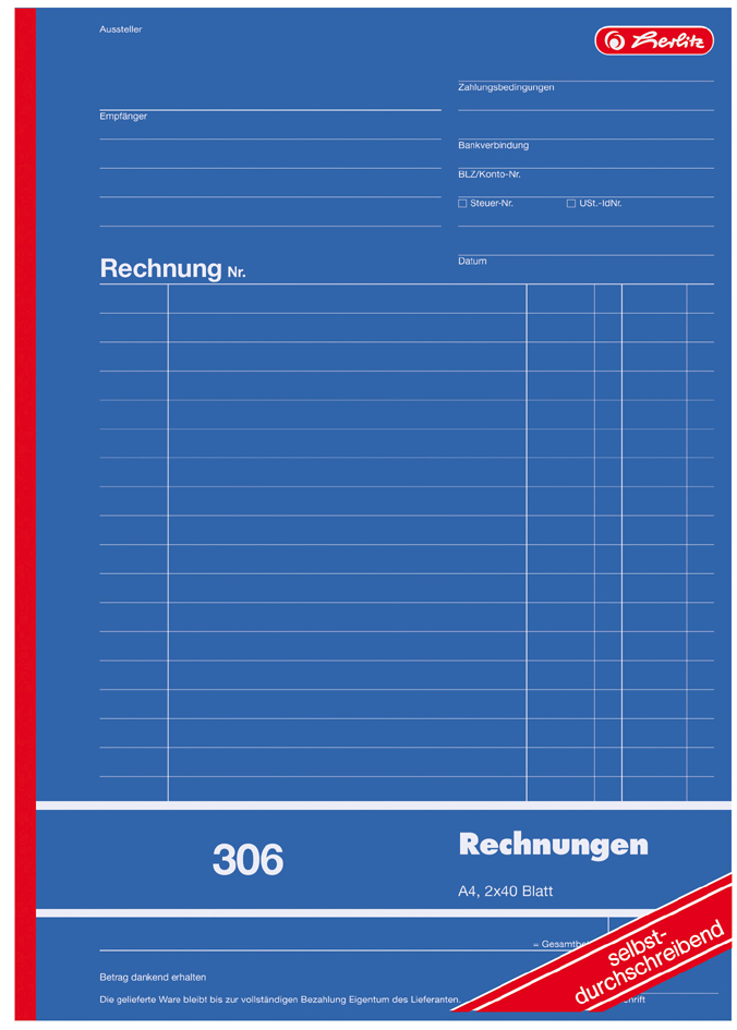 4008110888552 - 5 x Formularbuch Rechnung A6 303 2x40 Blatt selbstdurchschreib