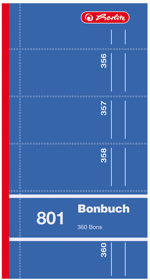 herlitz Formularbuch , Bonbuch 801, , 90 x 198 mm, sortiert