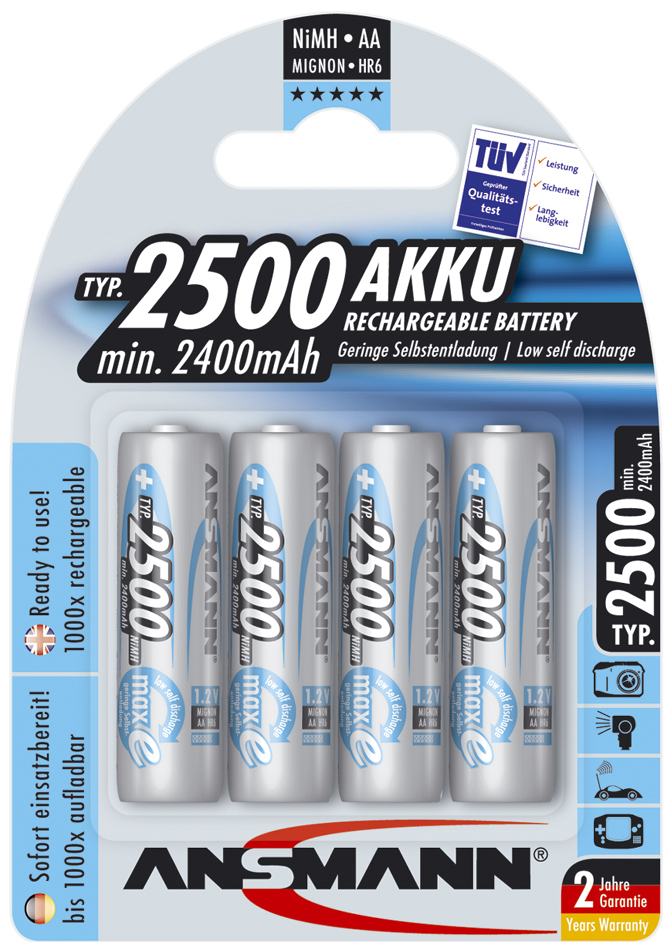 ANSMANN NiMH Akku maxE+, Mignon (AA) 2.500 mAh, 4er Blister