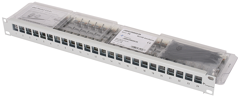 4018359318765 - TG J02023K0027 - 19 Modulträger 1 HE inkl 24xAMJ-Modul K Cat6A T568A