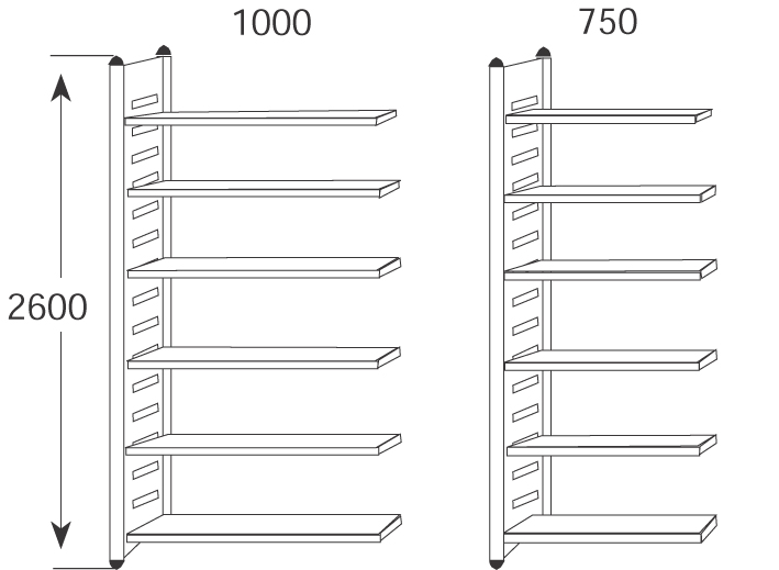 4044917182707 - Design-Regal M2 Regalfeld BXHxT 750x2600x400mm 6 Böden alusil