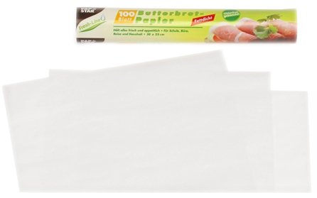 4002911143001 - Butterbrotpapier Maße 25 cm x 30 cm weiß 1 Packung = 100 Blatt