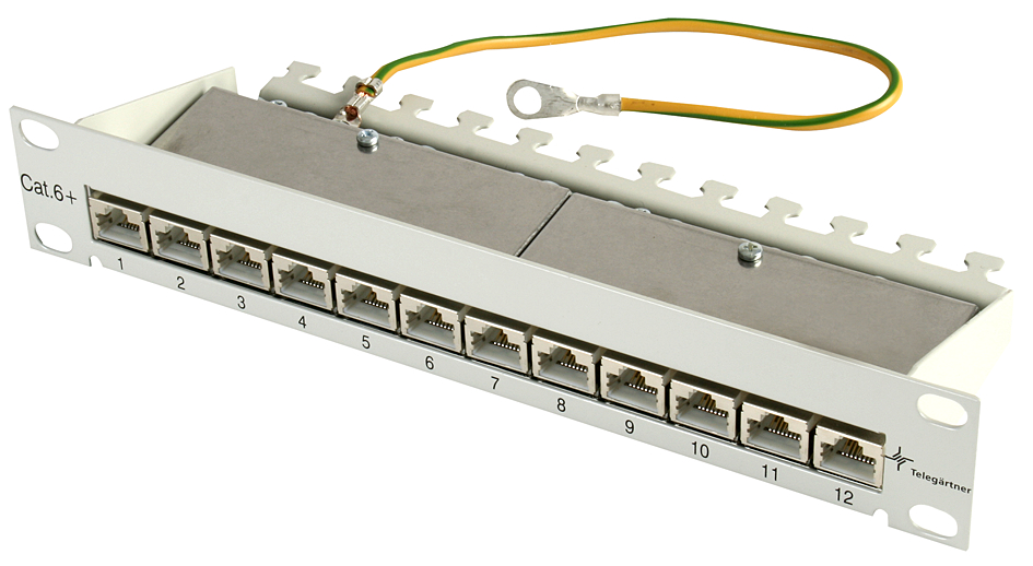 Telegärtner 10,  Patch Panel, Kat.6A(tief) 1 HE, 12 x RJ45