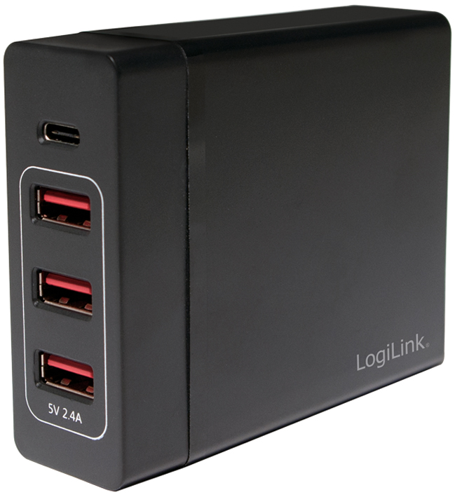 LogiLink USB-Tisch-Ladegerät, 4-Port, 60 Watt, schwarz