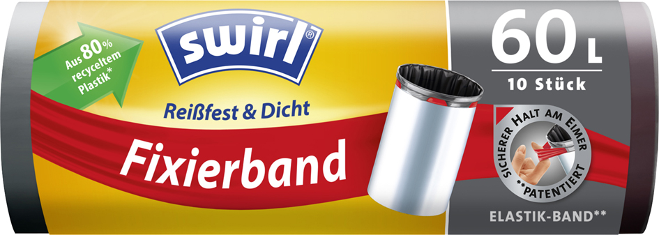 swirl Mülleimerbeutel, mit Fixierband, schwarz, 60 Liter