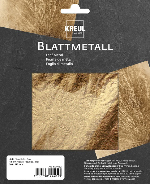 4000798994013 - Blattmetall gold 6 Blatt 140 x 140 mm Künstlerfarben - Kreul