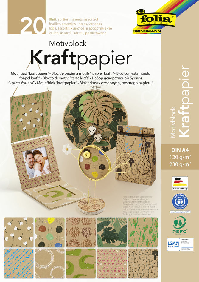 folia Motivblock , Kraftpapier II, , DIN A4, 20 Blatt