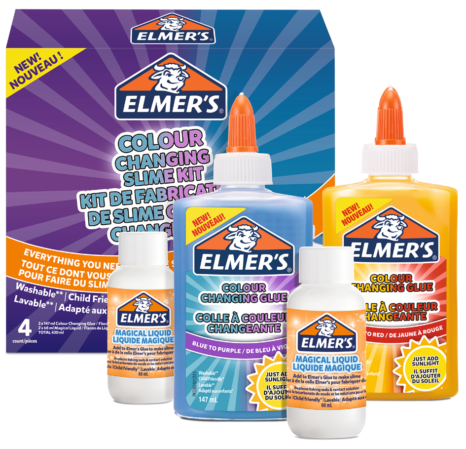 3026981094873 - Elmers Elmers Colour Changing Slime Set | Zubehör für Schleim enthält farbwechselnden Kleber | mit magischer Schleim-Aktivator-Lösung | wird aktiviert durch UV-Licht | 4-teiliges Kit