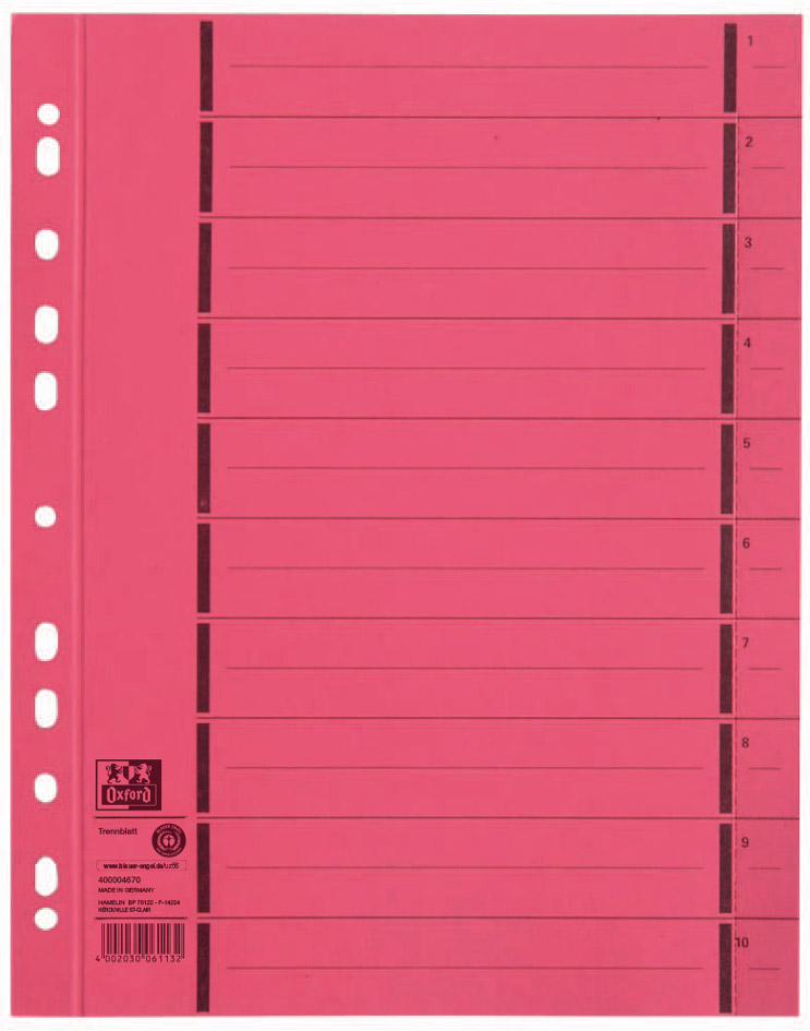 Oxford Trennblätter mit Perforation, DIN A4, rot