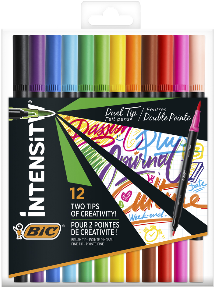 3086123589568 - BIC Filzstift 07 - 09 mm Fein Farbig sortiert Intensity Dual Tip 12 Stück