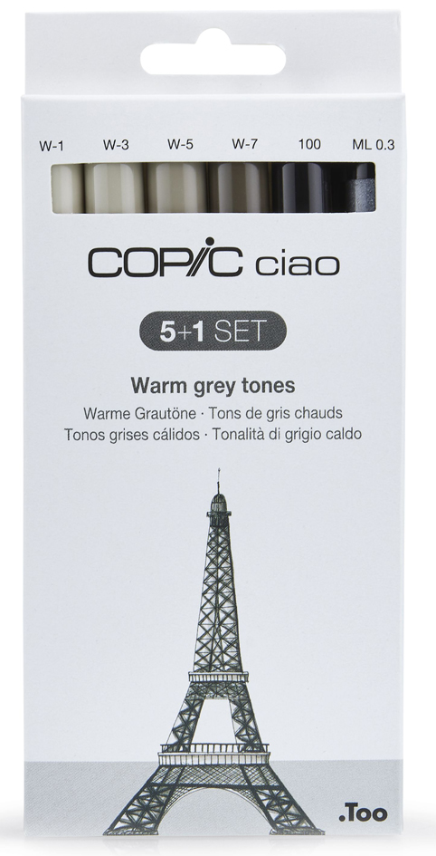 COPIC Marker ciao, 5+1 Set , Warm grey tones,