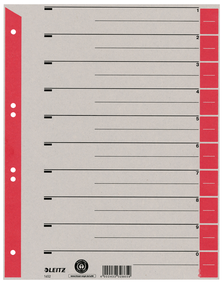 LEITZ Trennblätter, A4 Überbreite, Kraftkarton 230g/qm, rot
