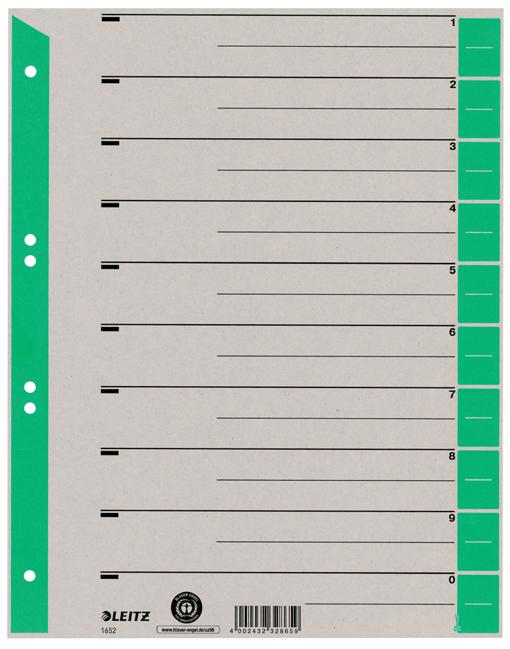 LEITZ Trennblätter, A4 Überbreite, Kraftkarton 230g/qm, grün