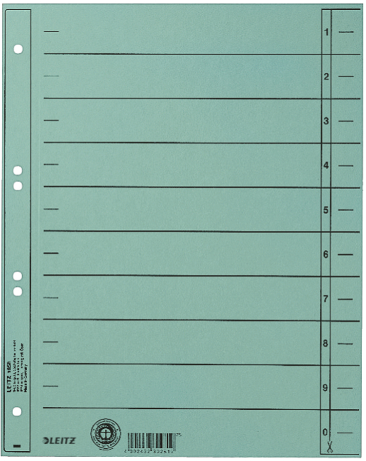 LEITZ Trennblätter, A4 Überbreite, Manilakarton 230g/qm,blau