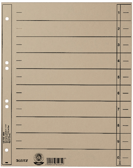 LEITZ Trennblätter, A4 Überbreite, Manilakarton 230g/qm,grau