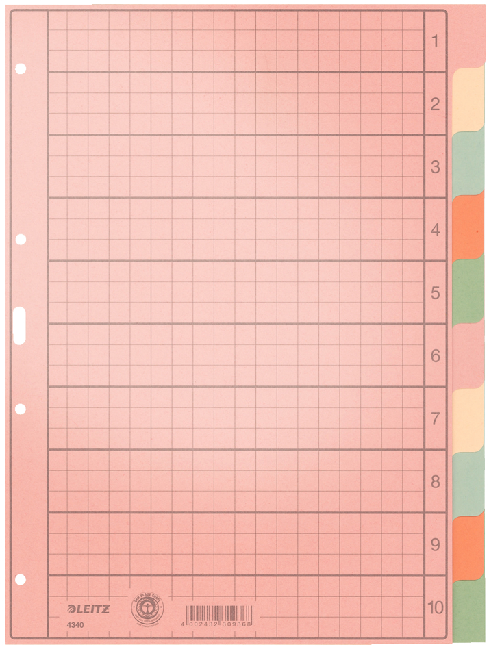 LEITZ Tauenpapier-Register, blanko, A4, 10-teilig,mehrfarbig