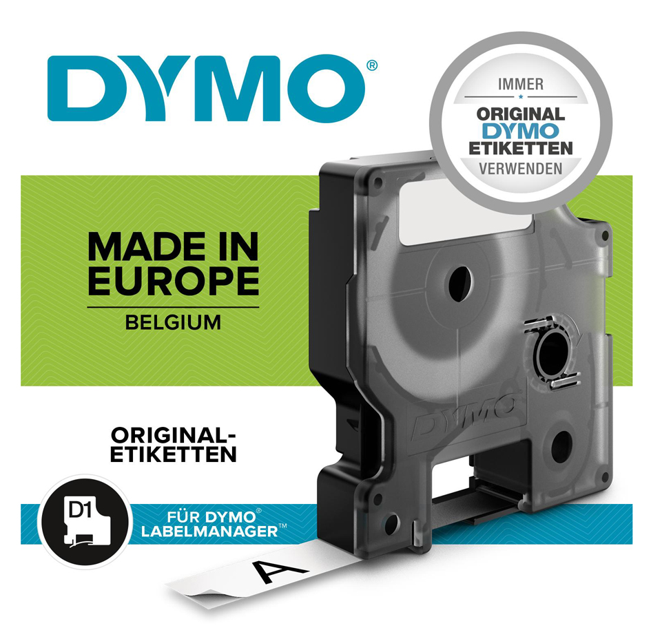 DYMO D1 Schriftbandkassette weiß/schwarz, 12 mm x 7 m