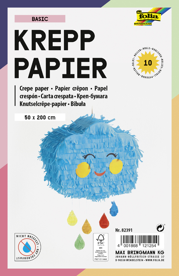 4001868121254 - Folia Krepppapier Farbig Sortiert Krepppapier 82391 300 g m2 10 Rollen