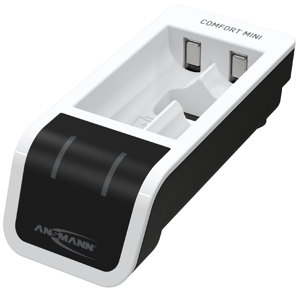 4013674171828 - ANSMANN Comfort Mini - 15 Std USB-Batterieladegerät - (für 2xAA 2xAAA) + Batterie 2 x AA-Typ - 2100 mAh - 800 mA - Schwarz weiß